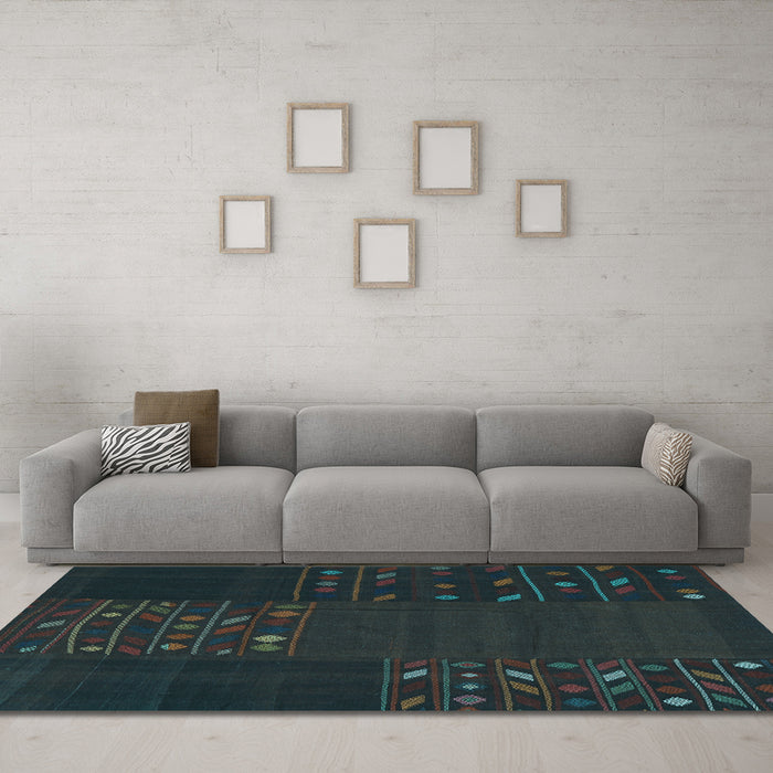 Machine Washable Patchwork Light Blue Transitional Rug in a Living Room, wshcon2705lblu