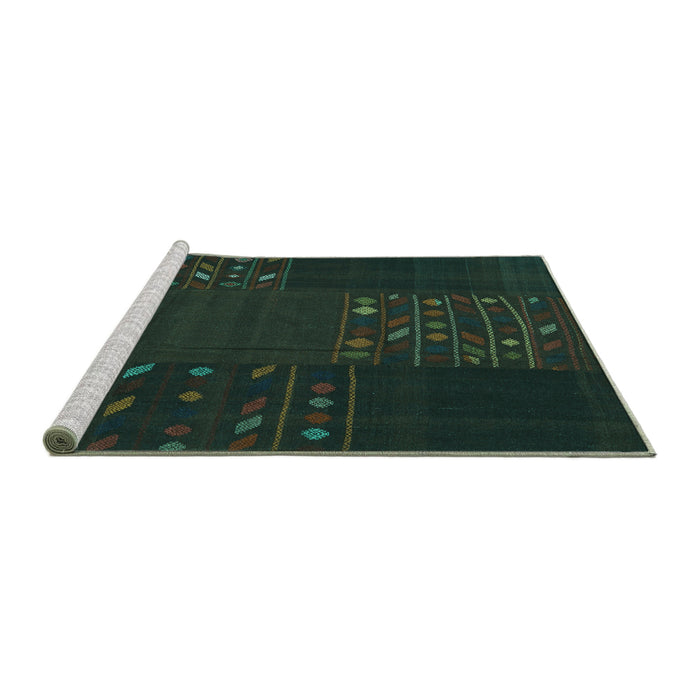 Sideview of Machine Washable Patchwork Turquoise Transitional Area Rugs, wshcon2705turq