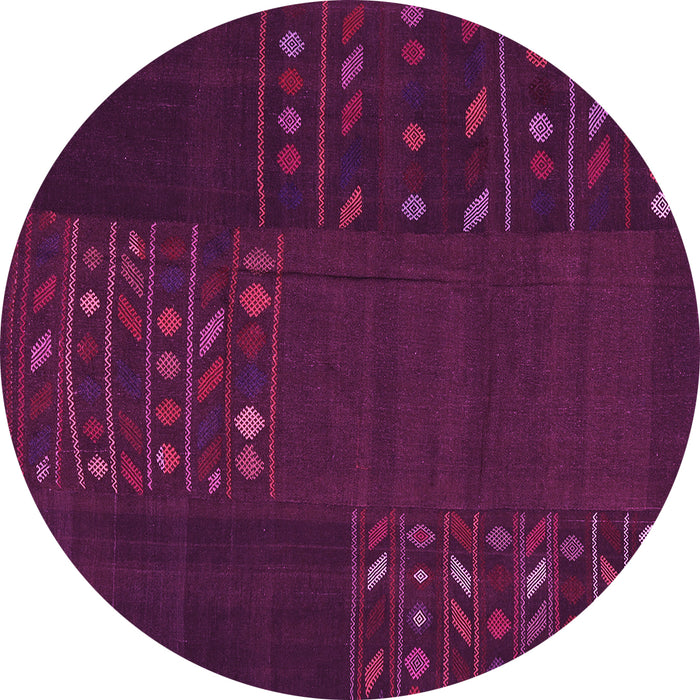 Round Machine Washable Patchwork Pink Transitional Rug, wshcon2705pnk