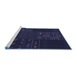 Sideview of Machine Washable Patchwork Blue Transitional Rug, wshcon2705blu