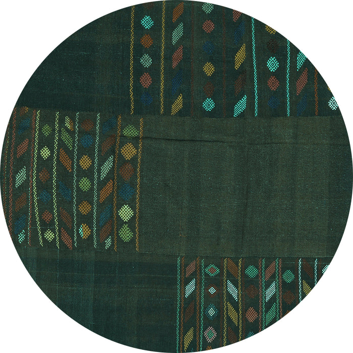 Round Patchwork Turquoise Transitional Rug, con2705turq