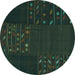 Round Patchwork Turquoise Transitional Rug, con2705turq