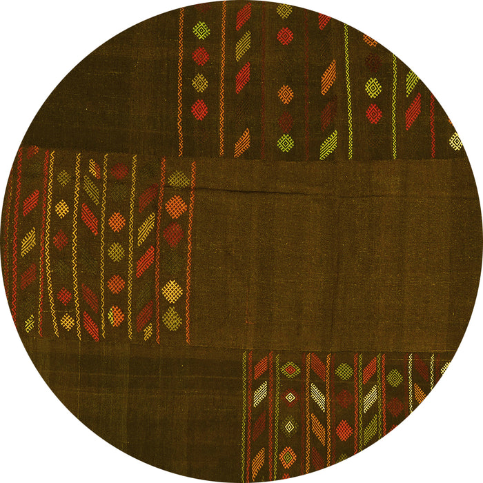 Round Machine Washable Patchwork Yellow Transitional Rug, wshcon2705yw