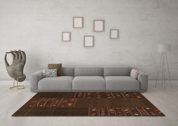 Machine Washable Patchwork Brown Transitional Rug in a Living Room,, wshcon2705brn