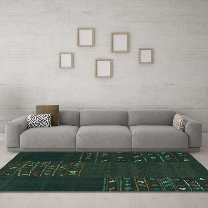 Machine Washable Patchwork Turquoise Transitional Area Rugs in a Living Room,, wshcon2705turq
