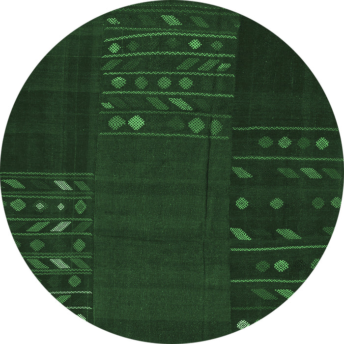 Round Machine Washable Patchwork Emerald Green Transitional Area Rugs, wshcon2705emgrn