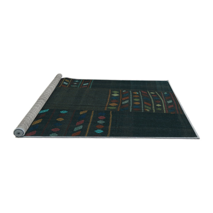 Sideview of Machine Washable Patchwork Light Blue Transitional Rug, wshcon2705lblu