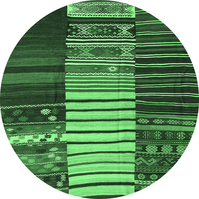 Round Machine Washable Southwestern Emerald Green Country Area Rugs, wshcon2706emgrn