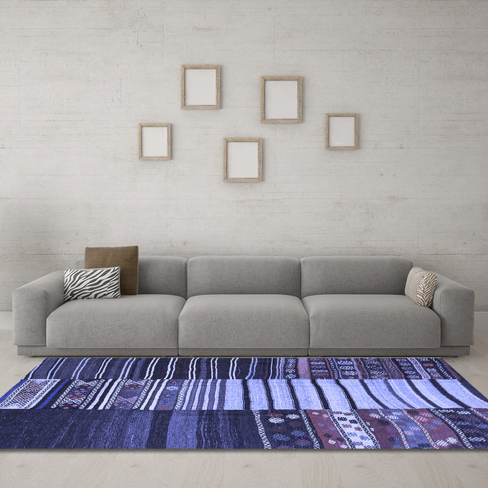 Machine Washable Southwestern Blue Country Rug in a Living Room, wshcon2706blu