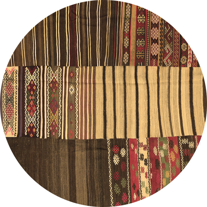 Round Machine Washable Southwestern Brown Country Rug, wshcon2706brn