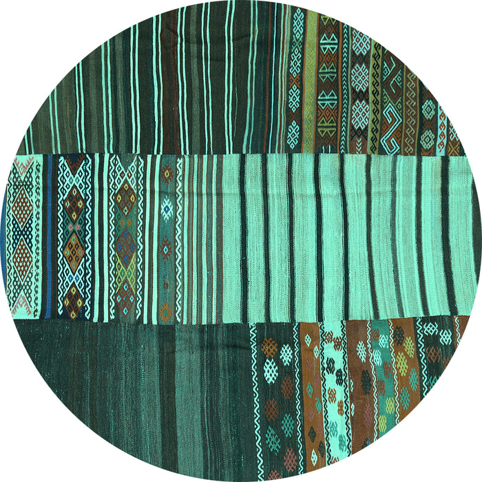 Round Southwestern Turquoise Country Rug, con2706turq
