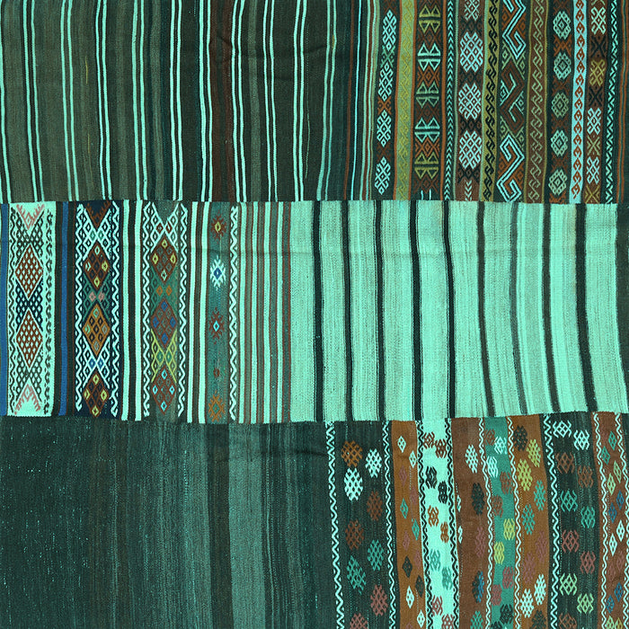 Square Machine Washable Southwestern Turquoise Country Area Rugs, wshcon2706turq