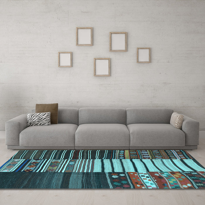 Machine Washable Southwestern Light Blue Country Rug in a Living Room, wshcon2706lblu