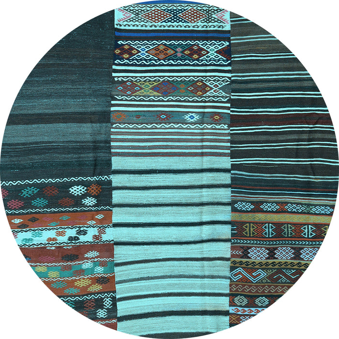 Round Southwestern Light Blue Country Rug, con2706lblu