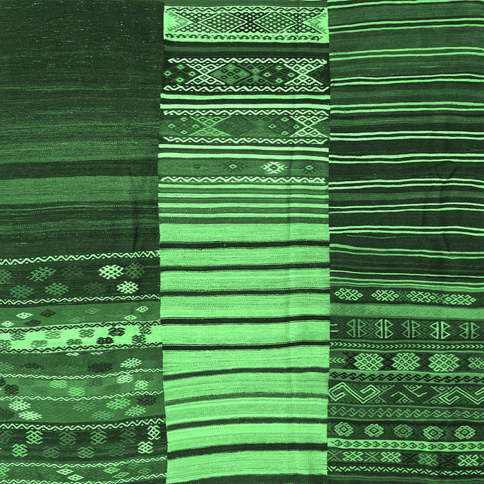 Square Machine Washable Southwestern Emerald Green Country Area Rugs, wshcon2706emgrn