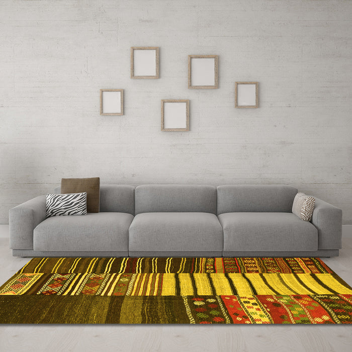 Machine Washable Southwestern Yellow Country Rug in a Living Room, wshcon2706yw