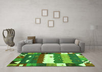 Machine Washable Abstract Green Contemporary Rug, wshcon2707grn