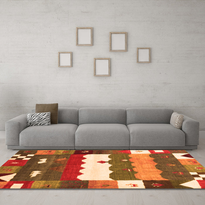 Machine Washable Abstract Orange Contemporary Area Rugs in a Living Room, wshcon2707org