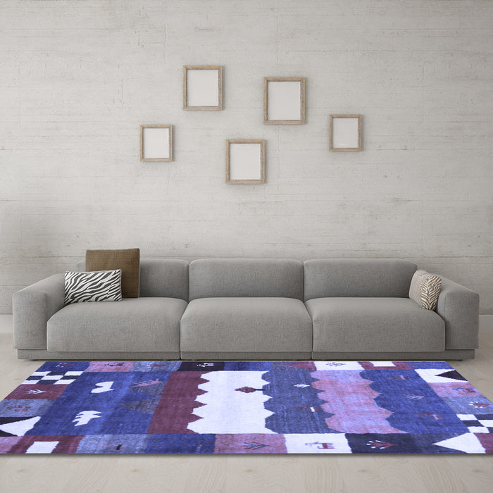 Machine Washable Abstract Blue Contemporary Rug in a Living Room, wshcon2707blu