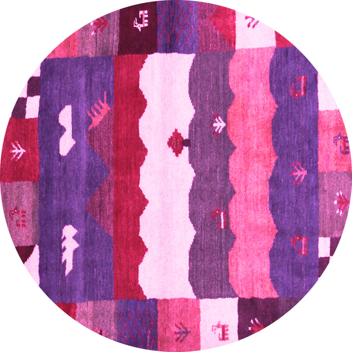 Round Machine Washable Abstract Pink Contemporary Rug, wshcon2707pnk