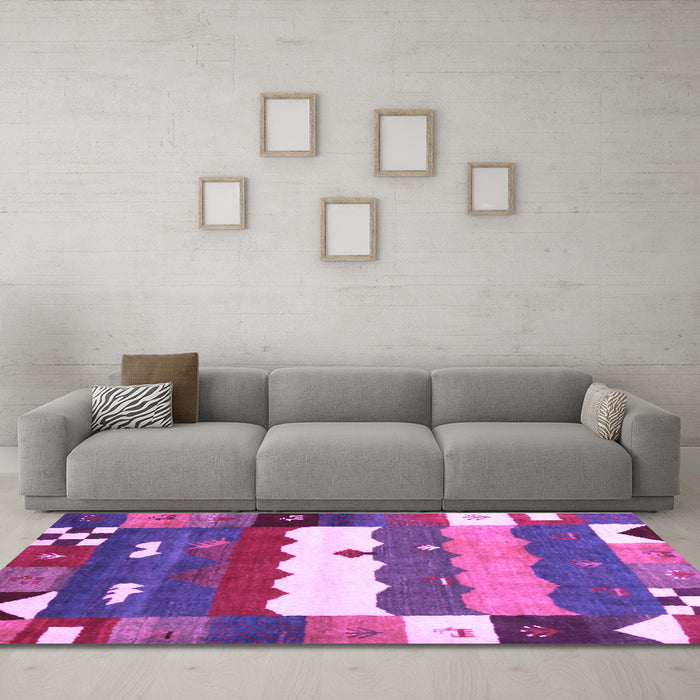 Machine Washable Abstract Purple Contemporary Area Rugs in a Living Room, wshcon2707pur