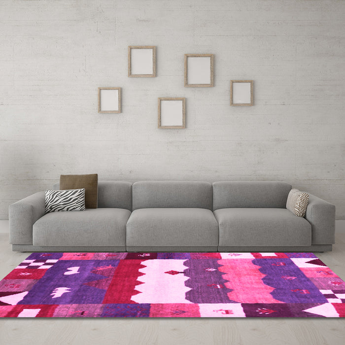 Machine Washable Abstract Pink Contemporary Rug in a Living Room, wshcon2707pnk