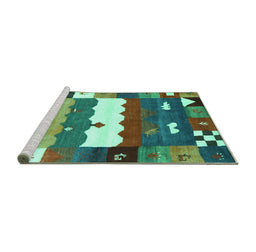 Sideview of Machine Washable Abstract Turquoise Contemporary Area Rugs, wshcon2707turq