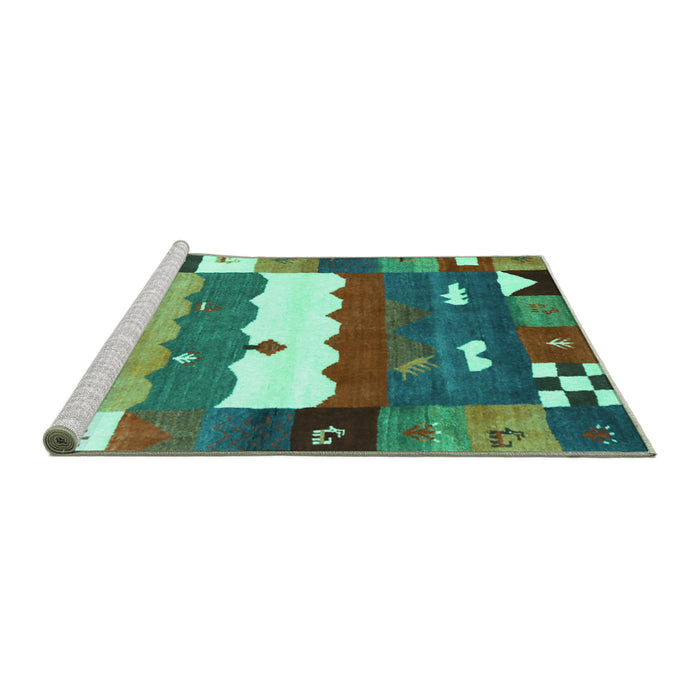 Sideview of Machine Washable Abstract Turquoise Contemporary Area Rugs, wshcon2707turq