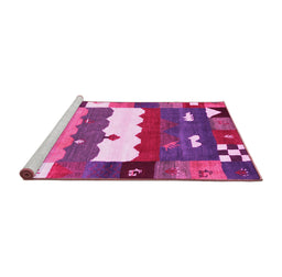 Sideview of Machine Washable Abstract Pink Contemporary Rug, wshcon2707pnk