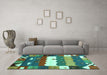 Machine Washable Abstract Turquoise Contemporary Area Rugs in a Living Room,, wshcon2707turq