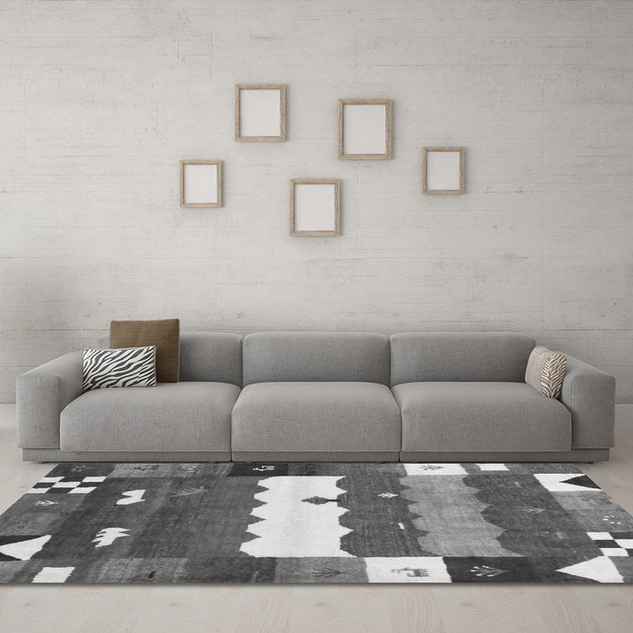 Machine Washable Abstract Gray Contemporary Rug in a Living Room,, wshcon2707gry