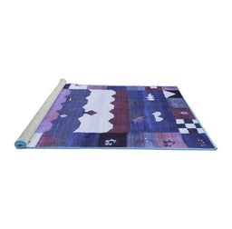 Sideview of Machine Washable Abstract Blue Contemporary Rug, wshcon2707blu