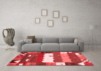 Machine Washable Abstract Red Contemporary Rug, wshcon2707red