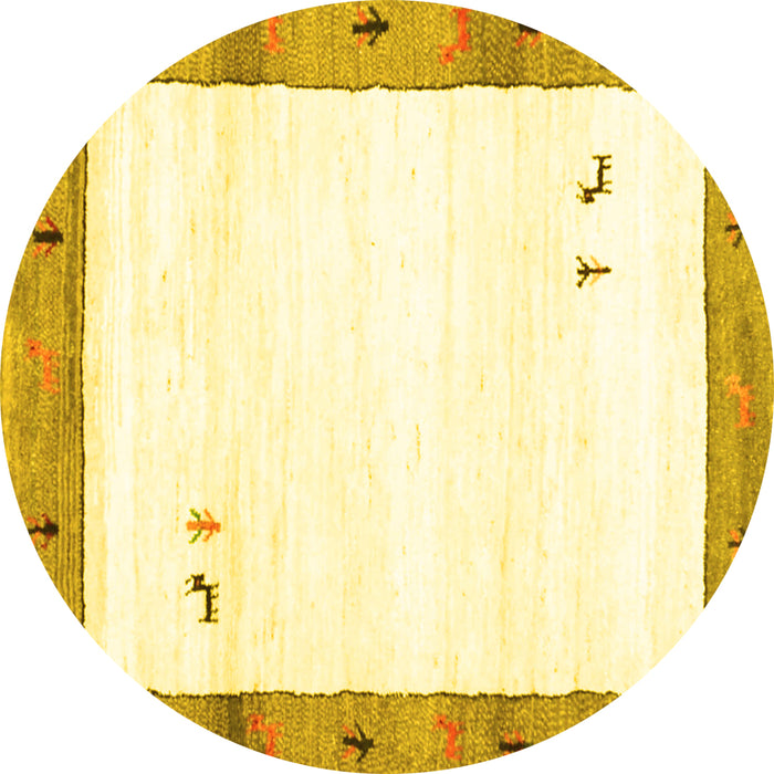 Round Machine Washable Solid Yellow Modern Rug, wshcon2708yw