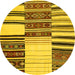 Round Machine Washable Patchwork Yellow Transitional Rug, wshcon2709yw