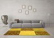 Machine Washable Patchwork Yellow Transitional Rug in a Living Room, wshcon2709yw