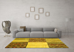 Machine Washable Patchwork Yellow Transitional Rug in a Living Room, wshcon2709yw