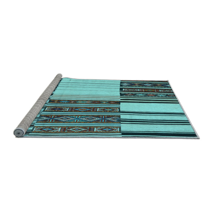 Sideview of Machine Washable Patchwork Light Blue Transitional Rug, wshcon2709lblu
