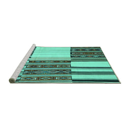 Sideview of Machine Washable Patchwork Turquoise Transitional Area Rugs, wshcon2709turq