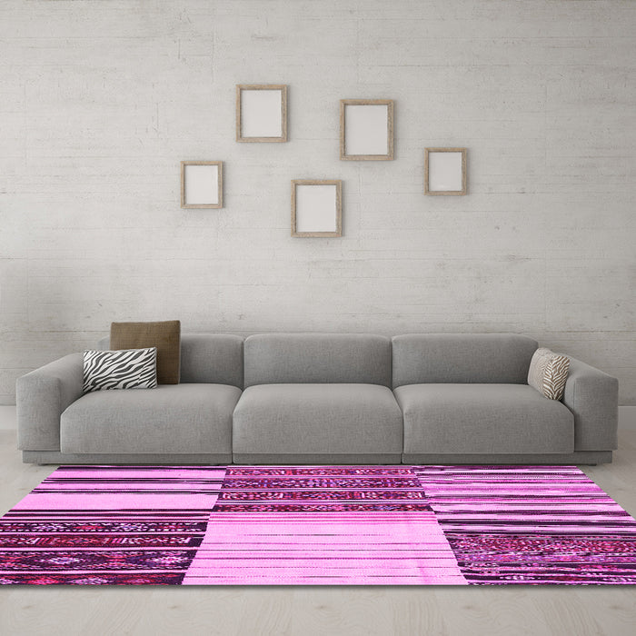 Machine Washable Patchwork Pink Transitional Rug in a Living Room, wshcon2709pnk