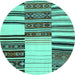 Round Machine Washable Patchwork Turquoise Transitional Area Rugs, wshcon2709turq