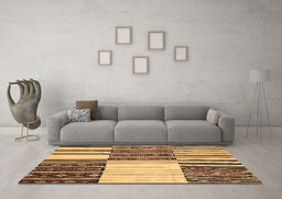 Machine Washable Patchwork Brown Transitional Rug in a Living Room,, wshcon2709brn