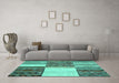 Machine Washable Patchwork Turquoise Transitional Area Rugs in a Living Room,, wshcon2709turq