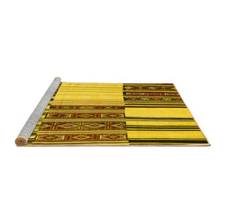 Sideview of Machine Washable Patchwork Yellow Transitional Rug, wshcon2709yw