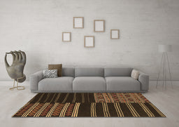 Machine Washable Patchwork Brown Transitional Rug in a Living Room,, wshcon2710brn
