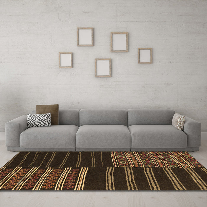 Machine Washable Patchwork Brown Transitional Rug in a Living Room,, wshcon2710brn