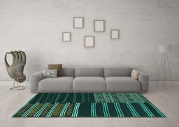 Machine Washable Patchwork Turquoise Transitional Area Rugs in a Living Room,, wshcon2710turq