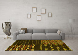 Machine Washable Patchwork Yellow Transitional Rug in a Living Room, wshcon2710yw