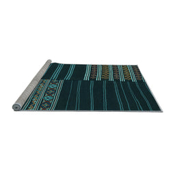 Sideview of Machine Washable Patchwork Light Blue Transitional Rug, wshcon2710lblu