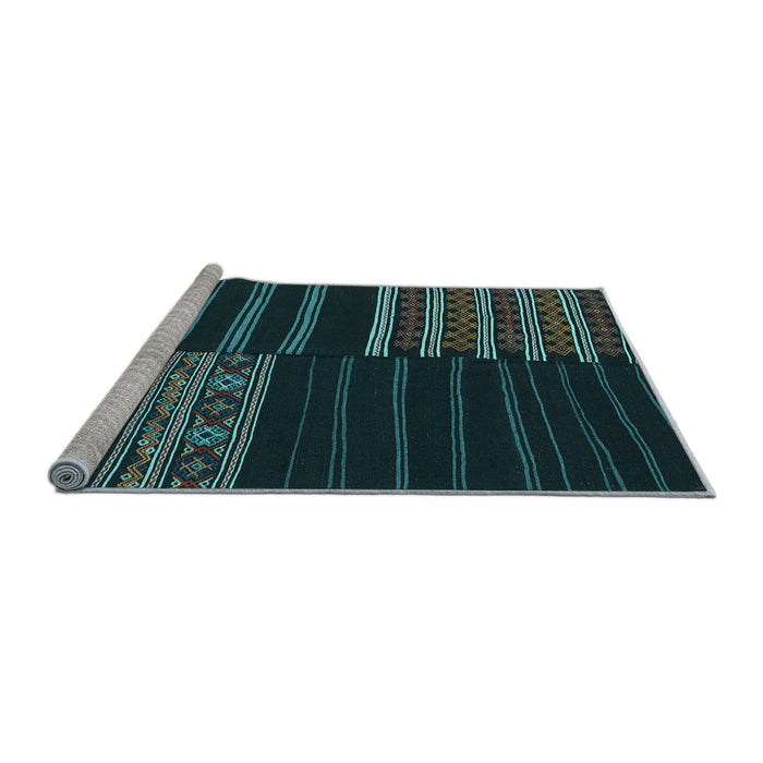 Sideview of Machine Washable Patchwork Light Blue Transitional Rug, wshcon2710lblu